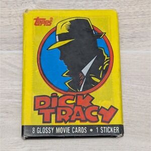 Vintage Topps Dick Tracy Unopened Wax Packs Trading Cards 1990 8 Cards + Sticker